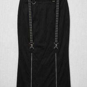 ​🖤 Edgy Gothic Punk Midi Skirt with Studded Suspenders